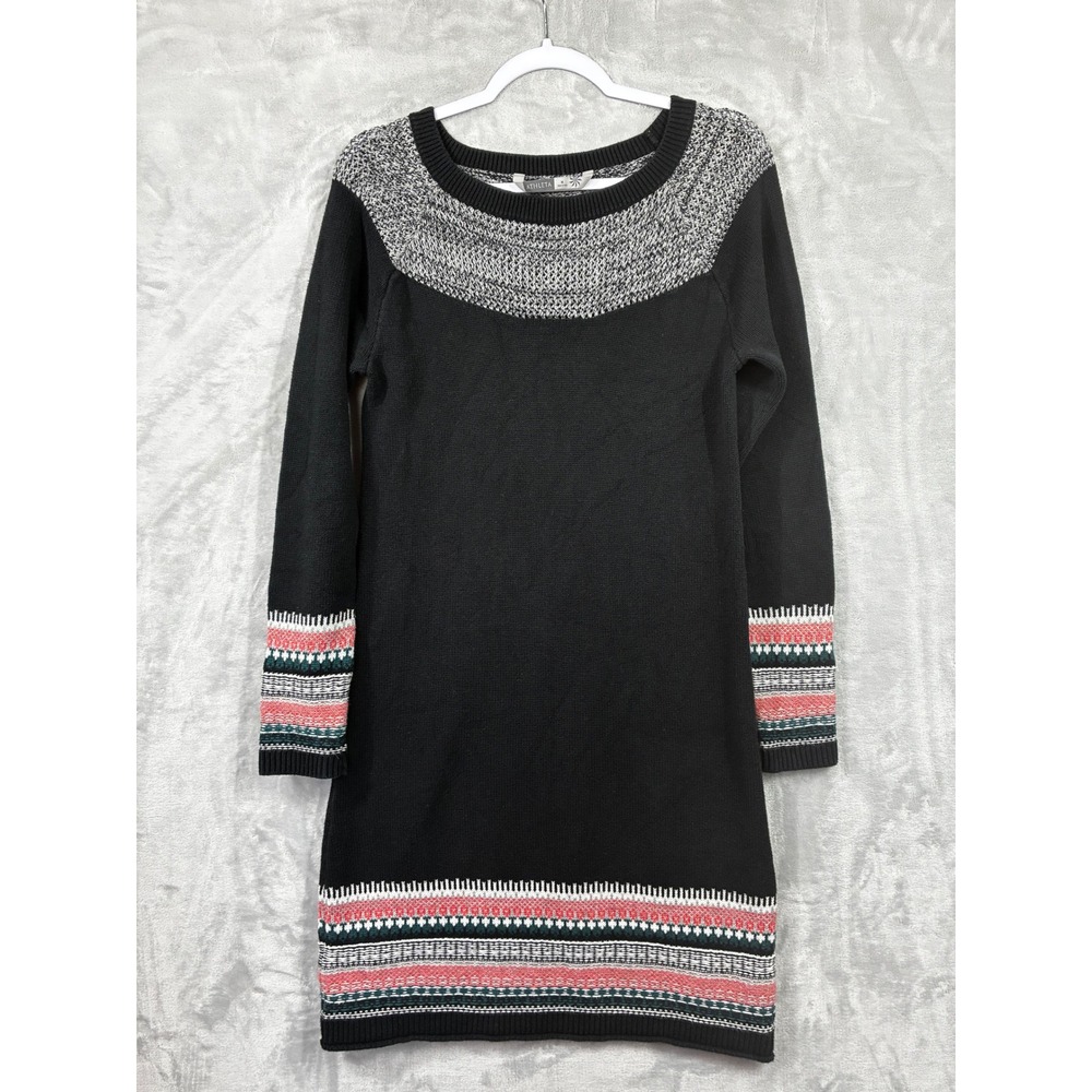 Athleta Women Black Fair Isle Cotton Cashmere Sweater Dress 879198 Size M